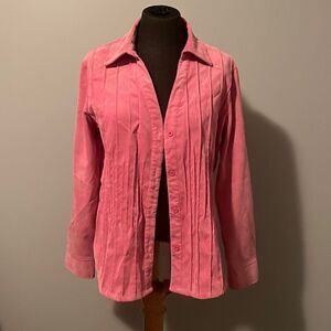 Rebecca Malone Women's Pink Button Front Pintuck Corduroy Shirt
